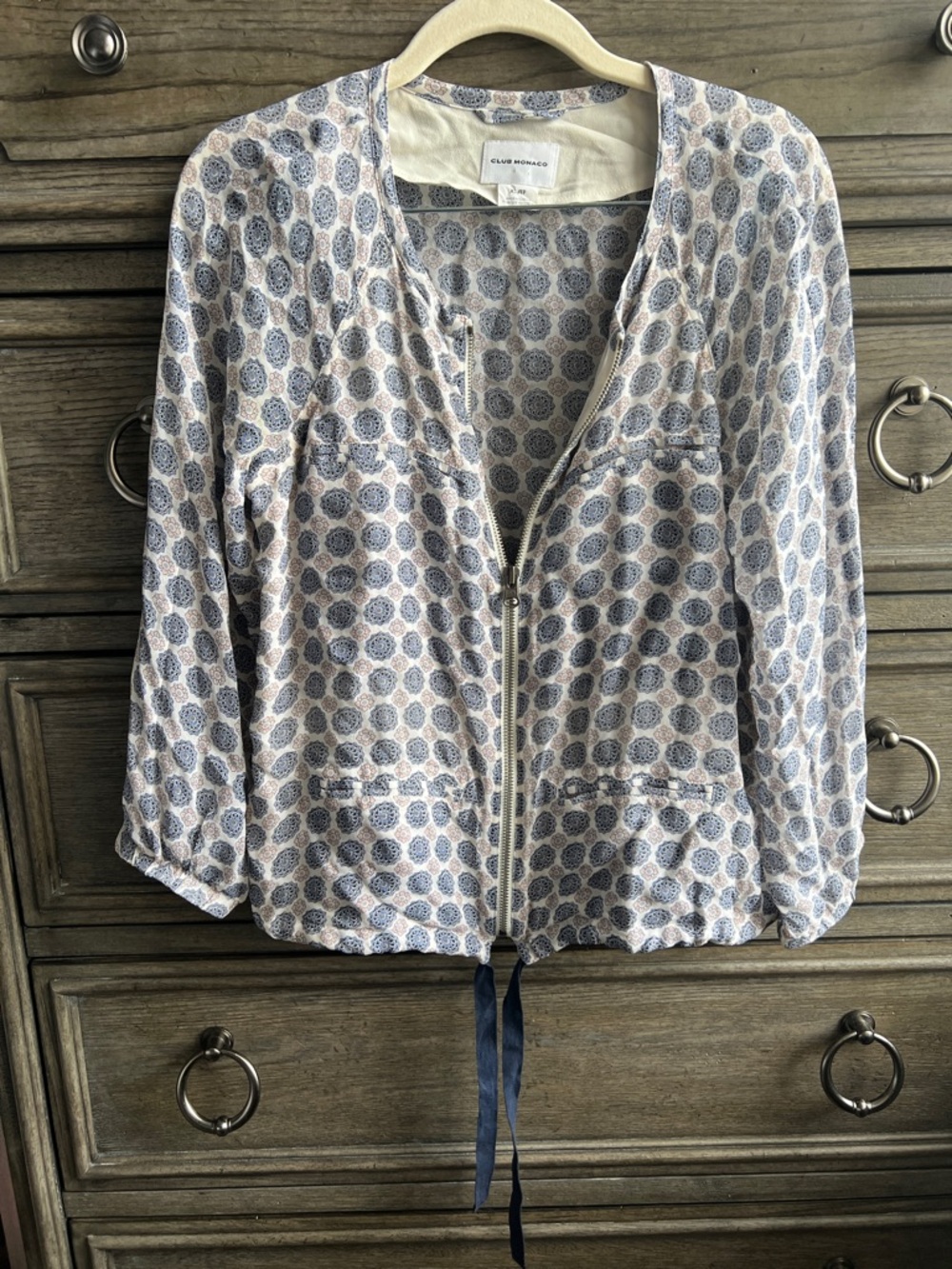 Club Monaco Blue and Cream Medallion Print Jacket